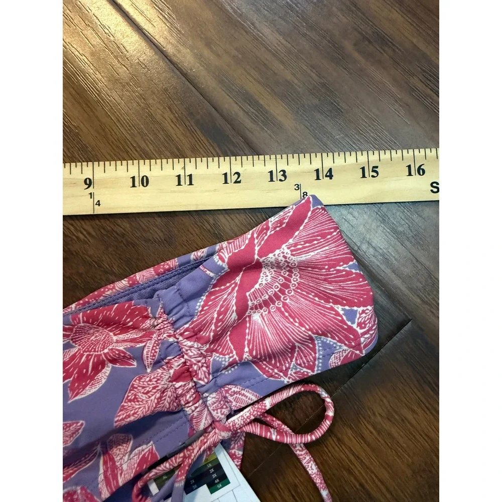 Time and Tru Bikini Bottom Womens L Purple Pink Floral Ruched Low Rise Cheeky
